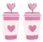 Øreringe -  store hængeøreringe "I love my coffee" - lyserøde